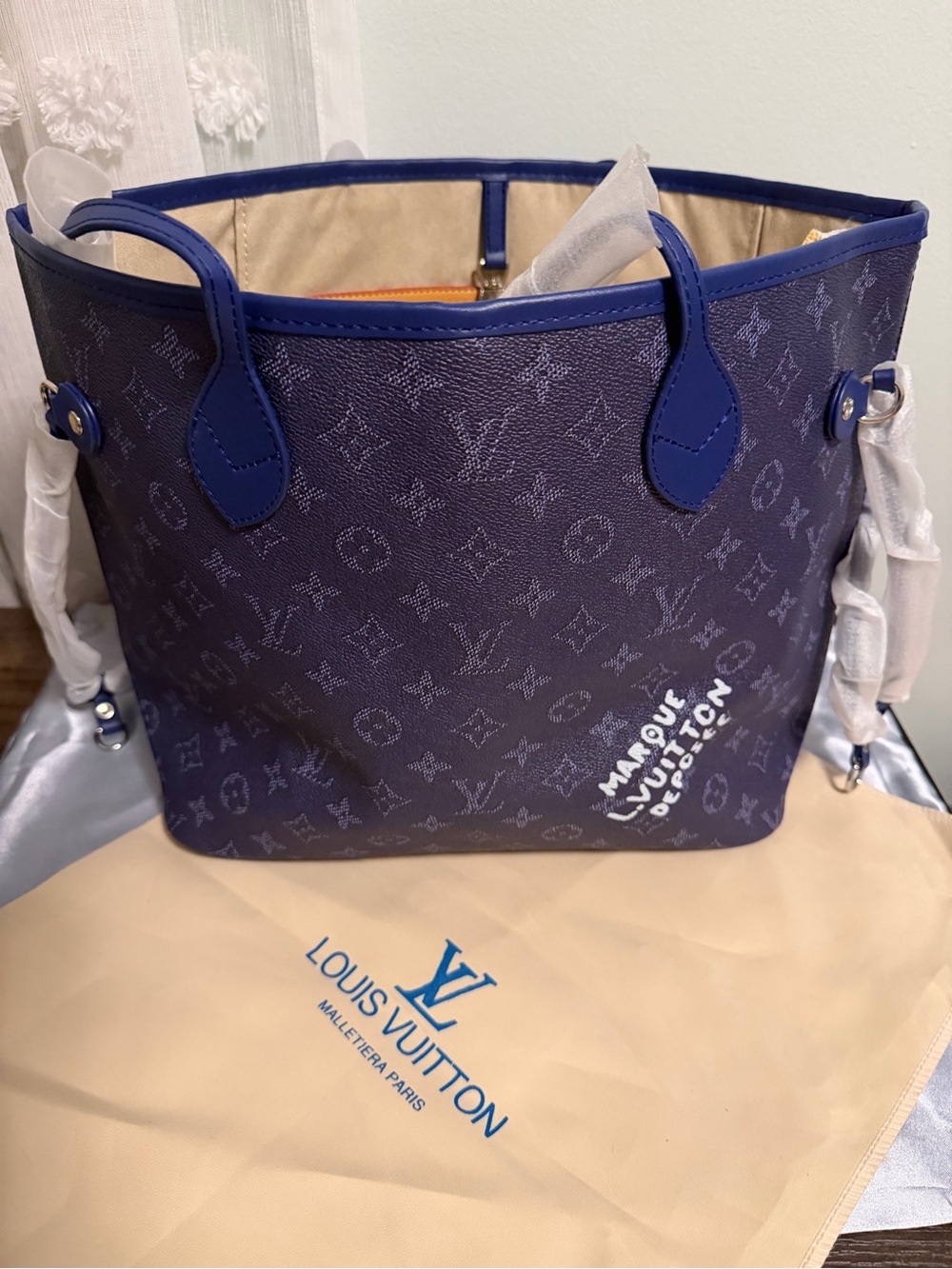 Louis Vuitton Navy Monogram Canvas Tote with Blue Trim